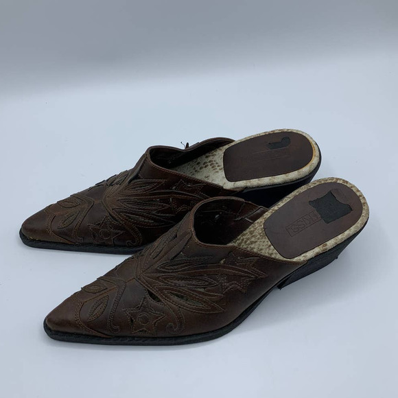 Hot Kiss Slip On Mules Leather Size 8.5 Cowgirl - Picture 3 of 12